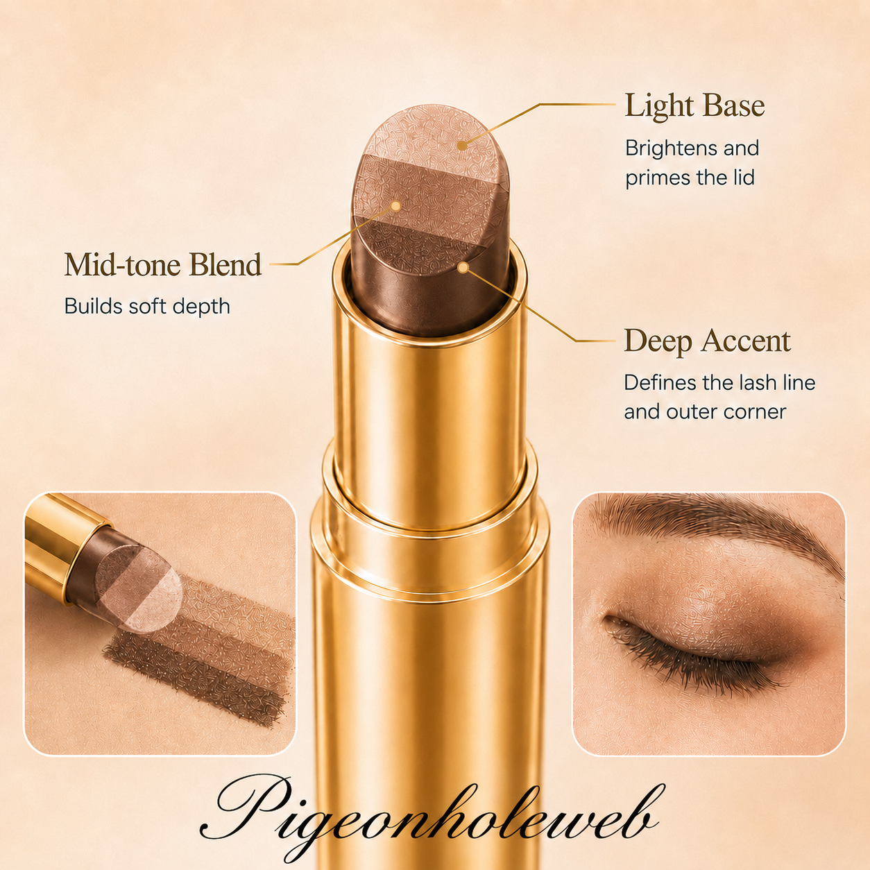 Three-tone sculpted eyeshadow tip