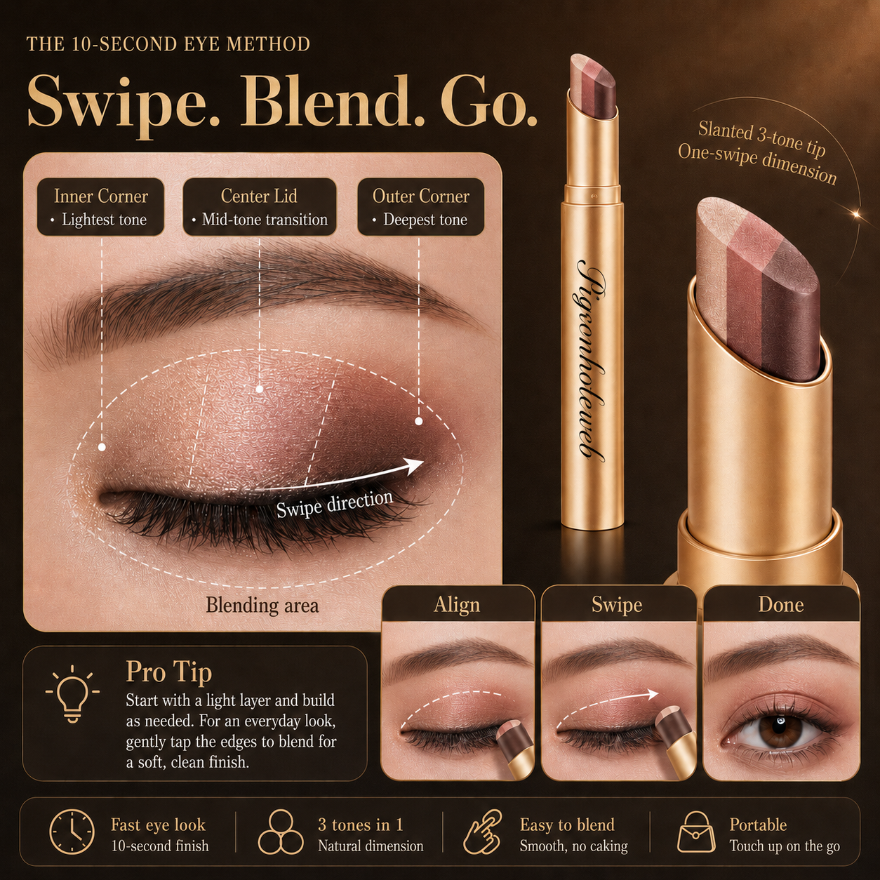 How to use the Pigeonholeweb 3-in-1 gradient eyeshadow stick